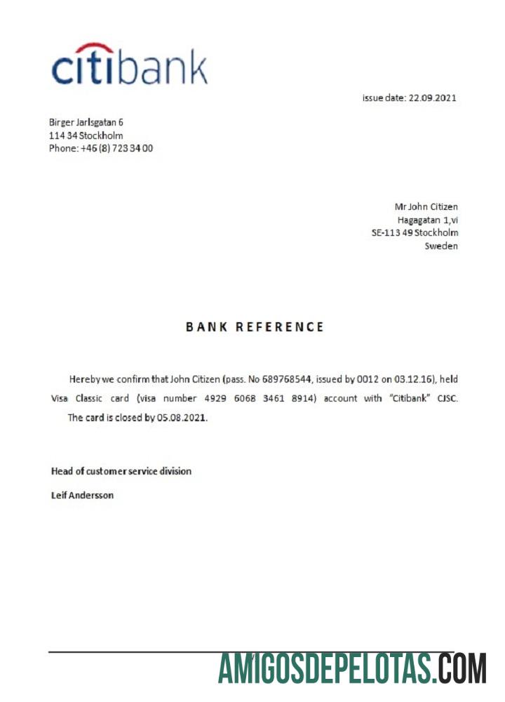 Referência de fechamento do Citibank na Suécia baixar para verificação